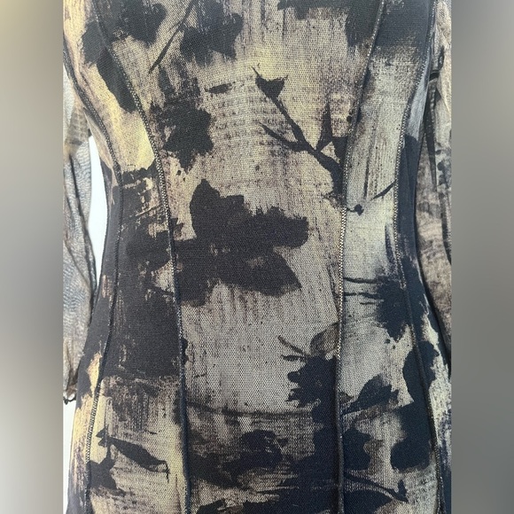 black cream mesh stretch drop waist dress moody floral whimsigoth goth Sz S - Picture 9 of 15